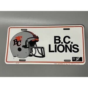BC Lions Vintage CFL Canadian Football League License Plate Fan Logo 80s Corlec